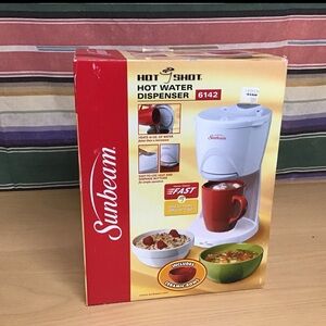Sunbeam Hot Shot Water Dispenser 6142 White 16oz Heats Fast W/Ceramic Bowl NEW